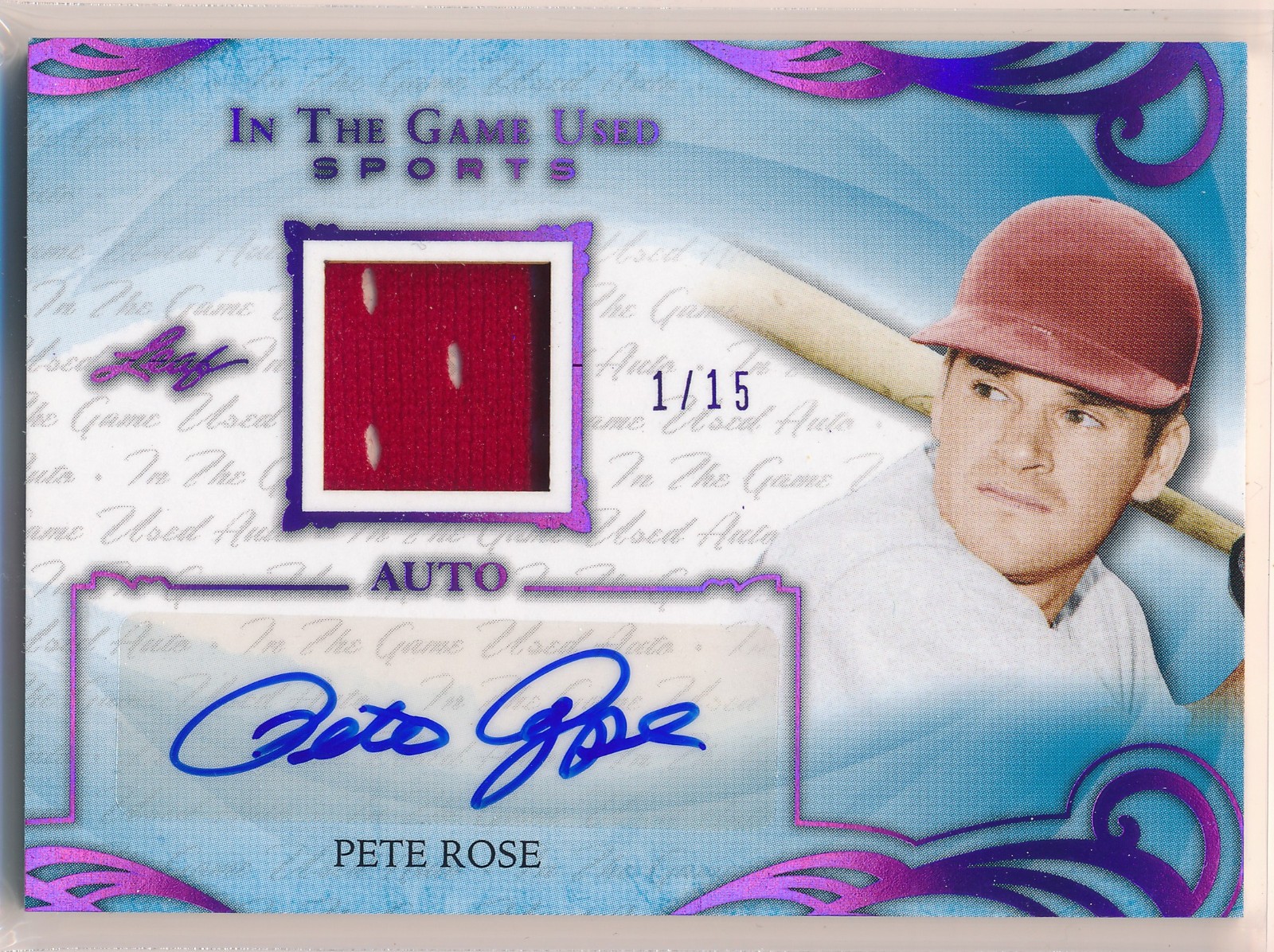 2019 Leaf ITG In The Game Used Auto Pete Rose Purple 1/15 #UA-PR1 view 1