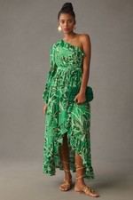 FARM Rio x Anthropologie Printed One-Shoulder Ruffle Dress Green M