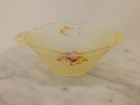 Vintage Depression Glass Yellow Satin Frosted Hand Painted Bowl With Handles