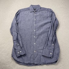 Suitsupply Shirt Mens Medium 15 38 Blue Chambray Cotton Two Ply Long Sleeve