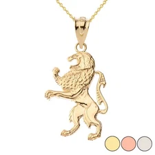 Solid Gold Lion of Judah Pendant Necklace (Available in Yellow/Rose/White Gold)