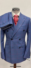 Blue plaid with green windowpane double double breasted wool suit