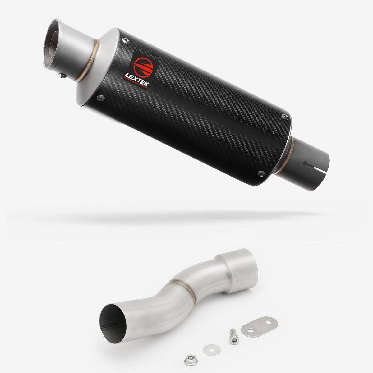 Lextek Carbon Fibre GP8C 240mm Exhaust with Link Pipe Silencer Polished Rear