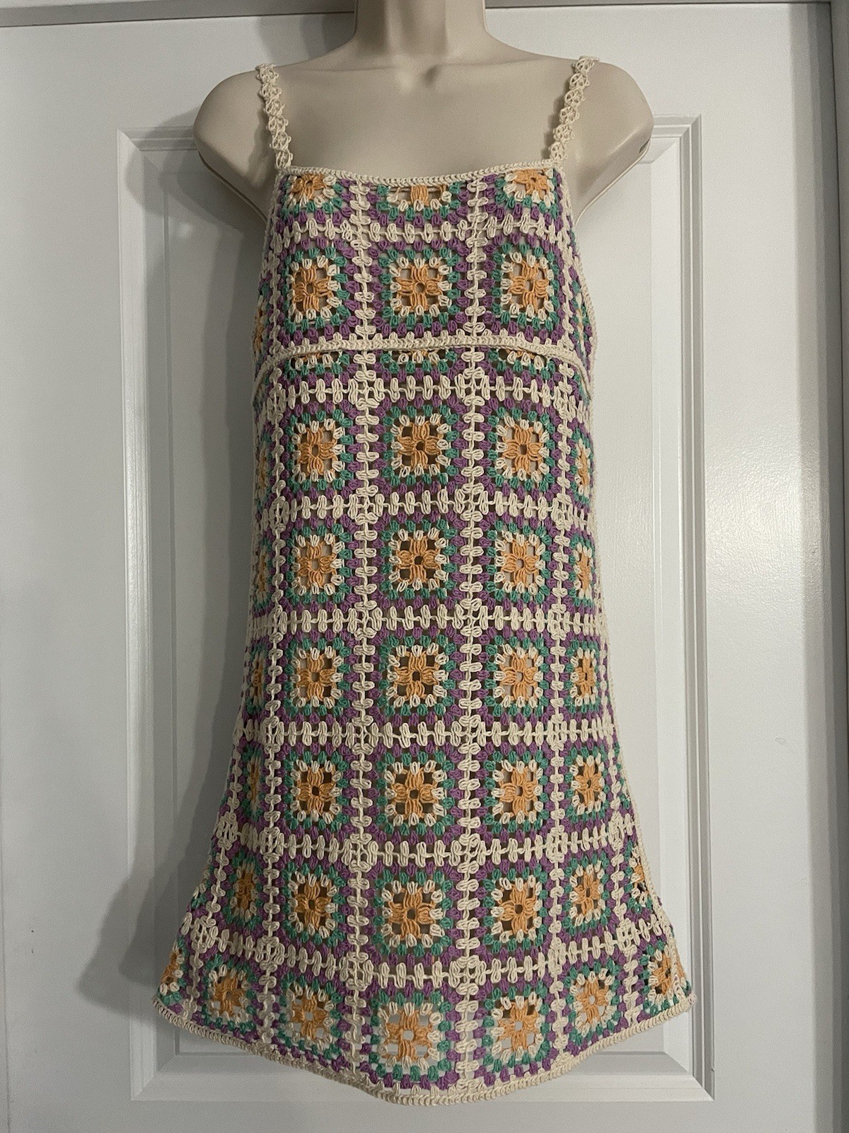 ZARA multicolor patchwork crochet Granny Square mini beach boho dress SMALL