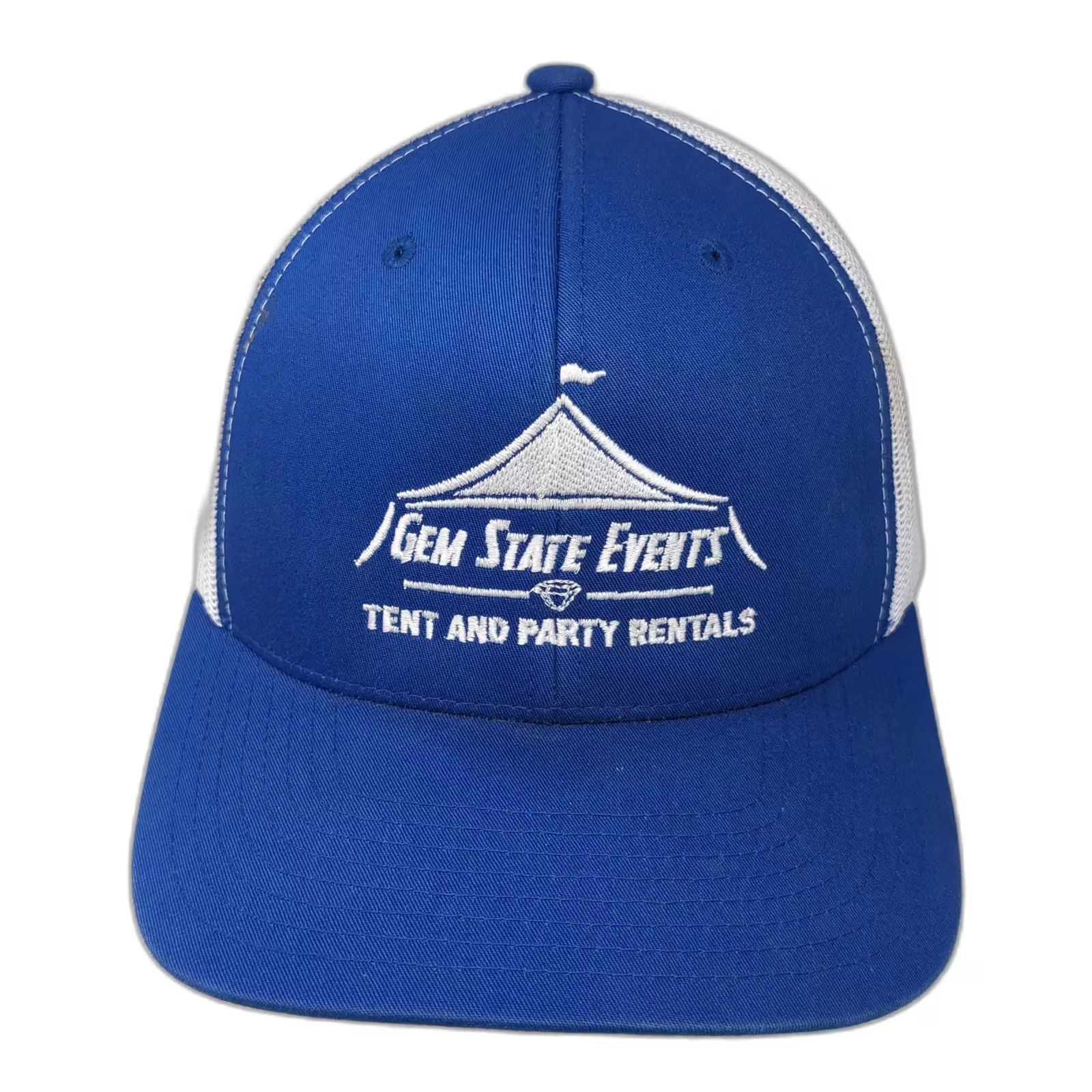 Yupoong Trucker Hat Blue White Gem State Events Snapback OS Embroidered Logo
