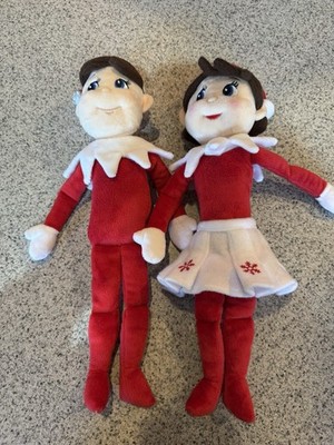 Pair 14'' ELF ON A SHELF CCA & B Christmas Plush Toy Fair Skin Boy Girl Dolls