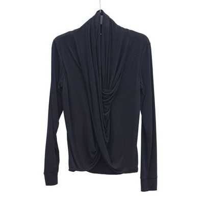 Khujo women's blouse shirt longlseeve wrap effect black size L