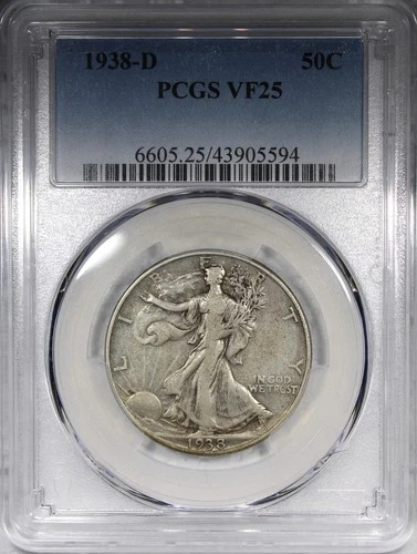1938-D Walking Liberty Half Dollar PCGS VF25 Circulated Key Date 50C