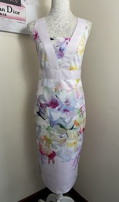   Ted Baker Arienne Dress Size 2 (UK 10 US 6) Pastel Floral Bodycon Midi