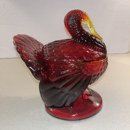 LE SMITH Ruby Red Amberina Glass Turkey Candy Dish Cadmium 1960s EUC Heavy Wt - Picture 2 of 11