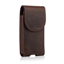 Top Grain Leather Cell Holster Belt Pouch Case with Belt Clip