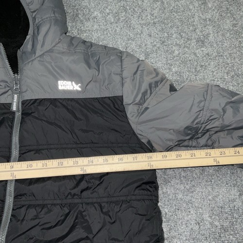 Eddie Bauer Coat Boys Size L Gray Black Reversible Puffer Fleece Jacket - Picture 3 of 8