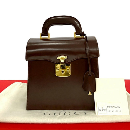 Gucci I i lock Leather Genuine Handbag Mini Tote Bag Brown 39696 r16_0701