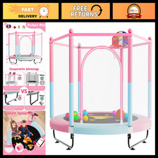 60" Kids Trampoline with Basketball Hoop, Safety Enclosure, Indoor/Outdoor Fun,
