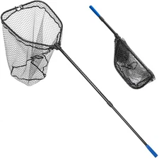 Long Fishing Net, Foldable Landing Net with Telescoping Handle, Rubber Coated...