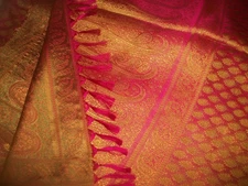 Vintage Reversible Indian Print Fringed Scarf