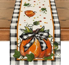 Artoid Mode Pumpkin Bow Buffalo Plaid Fall Table Runner,Seasonal Autumn Kitchen