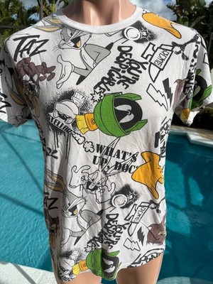 Looney Tunes Marvin Martian Taz Tweety Bugs All Over Print T Shirt Mens L Large