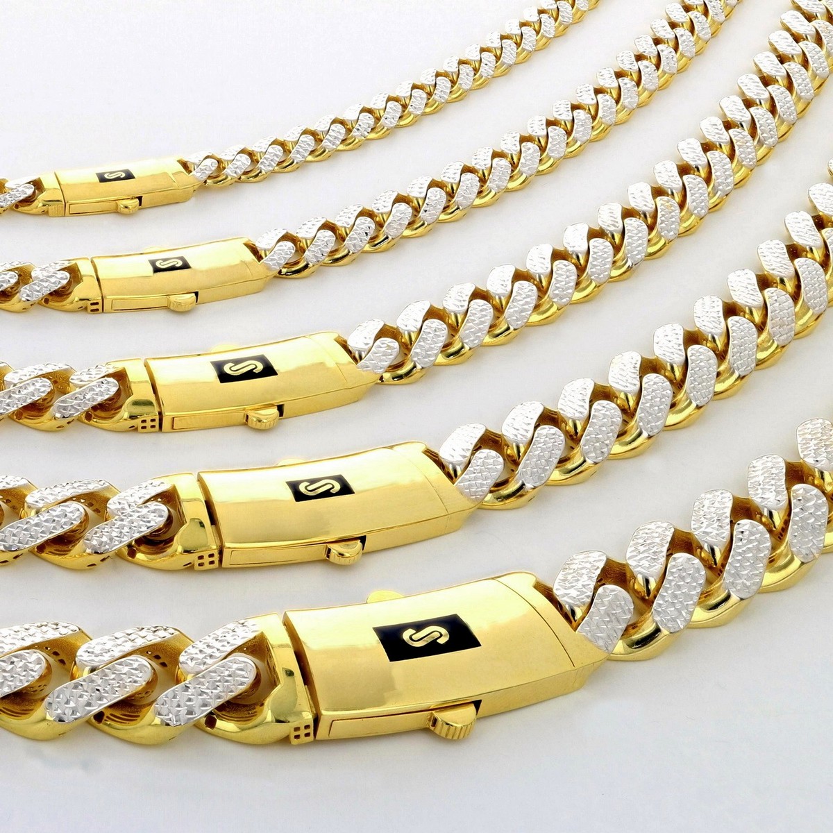 10K Yellow Gold Monaco Miami Cuban Pave Diamond Cut Chain Necklace,  15mm