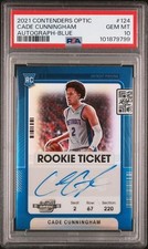 2021-22 Panini Contenders Optic Blue 124 Cade Cunningham On-Card Auto /49 PSA 10