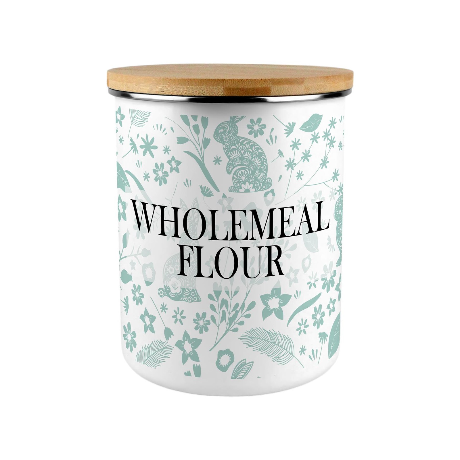 Green Rabbits Wholemeal Flour Storage Canister - XL Enamel Container Home Gift