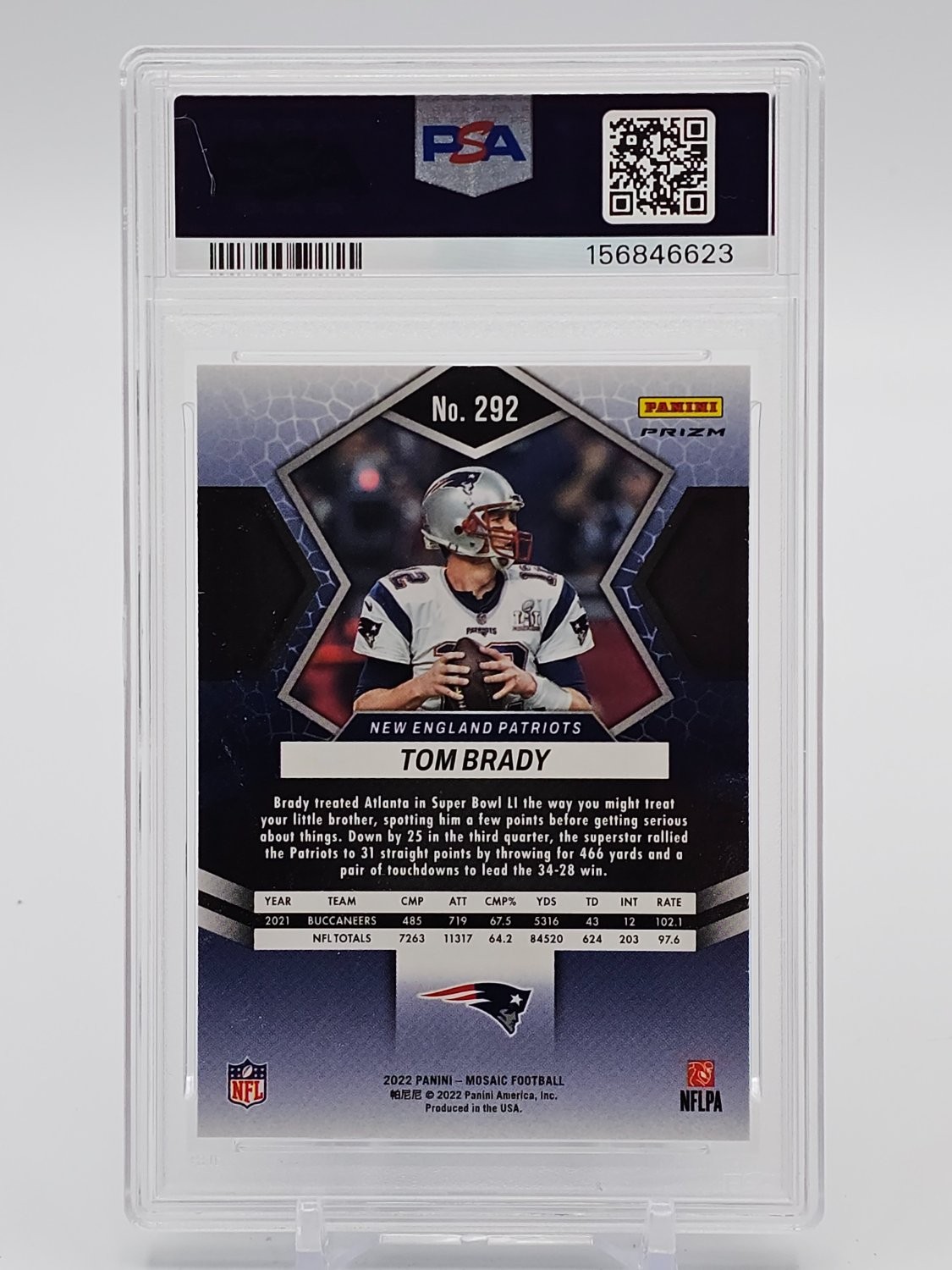 TOM BRADY 2022 PANINI MOSAIC CAMO PINK PRIZM #292 PATRIOTS PSA 10 GEM MT Q0856 view 2