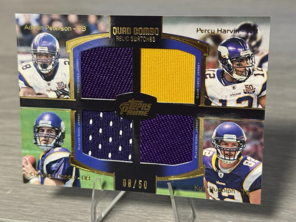 🔥PETERSON, PONDER, RUDOLPH, HARVIN 2011 Topps Quad Combo Relics /50 VIKINGS🔥 - Image 3 of 4