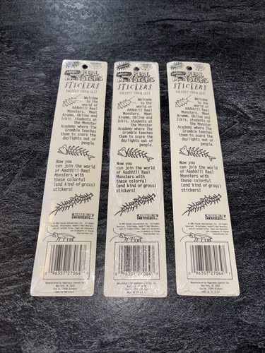 Vintage Aaahh!! Real Monsters Stickers Nickelodeon 1995 NEW RARE X 4 LOC K - Bild 5 von 8