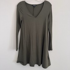 Express Olive Green Long Sleeve V-Neck Women's Casual Shift Dress Small