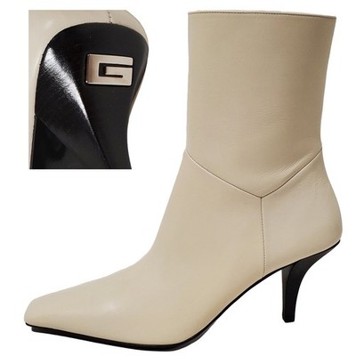 GUCCI BOOTS WHITE LEATHER SQUARE METAL G LOGO HEEL ANKLE BOOTIES $980 sz 37 / 7
