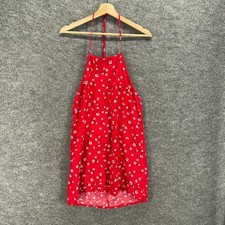 Asos Mini Dress Women 4 Red Floral Short Sleeveless Halter Neck Linen Casual
