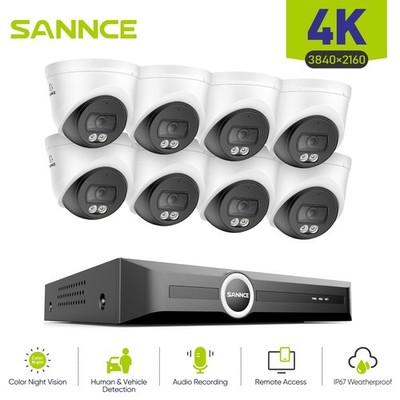 SANNCE 8CH NVR 4K AI Color Night POE Security Camera System Audio Recording IP67
