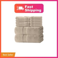 White Classic Taupe Bath Towel Set of 8