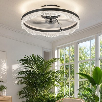 20'' Ceiling Fan LED UP Down Light Wave Design Flush Mount Remote APP Control