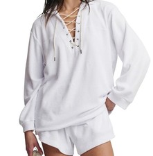 The GREAT. Micro Terry Lace Up Tunic White Sz 2 MED Oversized Relaxed