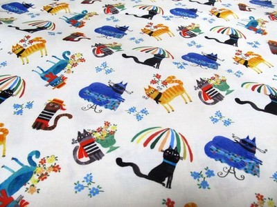Katzen  Cats Ciao Bella  weiß Patchworkstoff  Benartex   Baumwolle  50x110cm