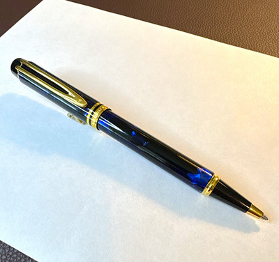 Waterman Rhapsody Blue Marbled Ballpoint Pen Gold Trim
