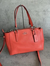COACH Mini Christie CarryAll Crossgrain Leather Handbag Crossbody Coral EUC
