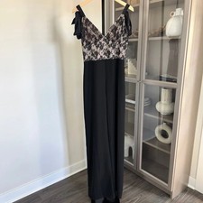 Amanda Uprichard Audrielle Jumpsuit Black Lace Silk Blend Size Small