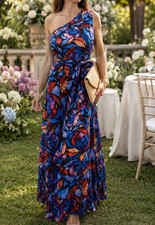 NWT MILLY Womens Estelle Printed Satin Maxi Dress Medium Wedding Guest Cocktail