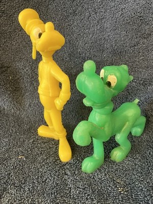 Louis Marx Disney Goofy And Pluto Figures Vintage, 5-6  1971, Green And Yellow