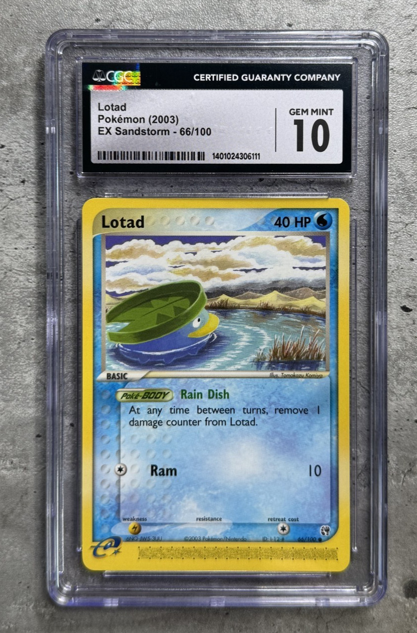 Pokemon Card Lotad CGC 10 Gem Mint, e-Reader EX Sandstorm 66/100, 2003 (1)