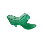 Fenton Glass Cat Head Slipper Shoe Daisy & Button Design Forrest Green - Glows!