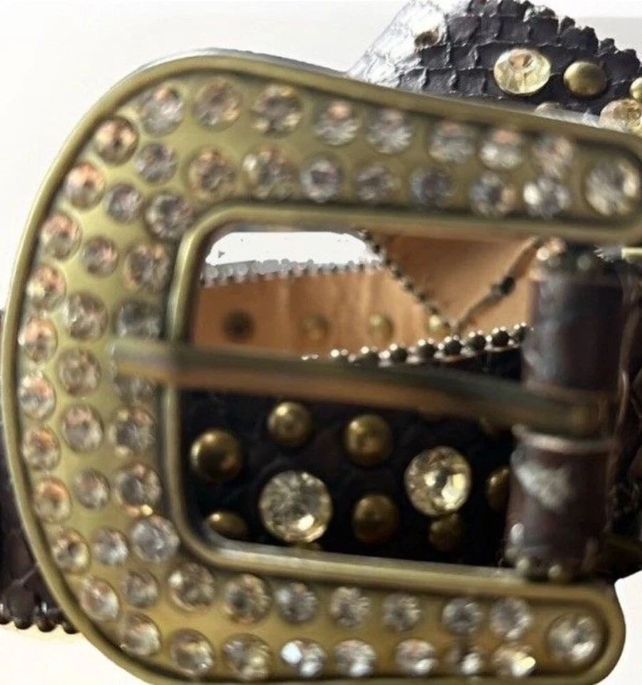 Cinturón de herradura con estrás occidental para niños cuero marrón brillante vaquera rodeo 18" Foto 4 de 4