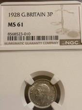 1928 Great Britain Silver 3P Threepence NGC MS 61