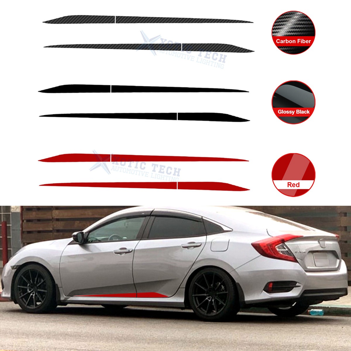 Pre-Cut Side Door Skirt Vinyl Decal Stripes For 2016-2021 Honda Civic – 2-Piece Gloss Black 3 thumbnail image