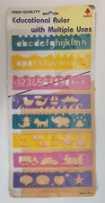 Vintage NEW Childs Kids Stencil Set 8 Stencils Ruler Kwoks