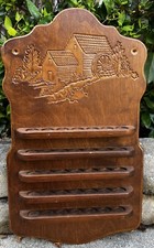 Wooden 35 Slot Thimble Holder Water Mill Motif Wall Display Unit Vintage