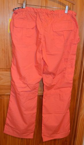 NWT Green Town Cargo Scrub Pants Orange Coral Cotton Blend Sz L Adjustable Waist - Picture 4 of 10