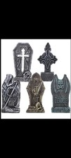 5 HALLOWEEN 17" FOAM GRAVEYARD TOMBSTONES CROSS W/ 12 METAL STAKES
